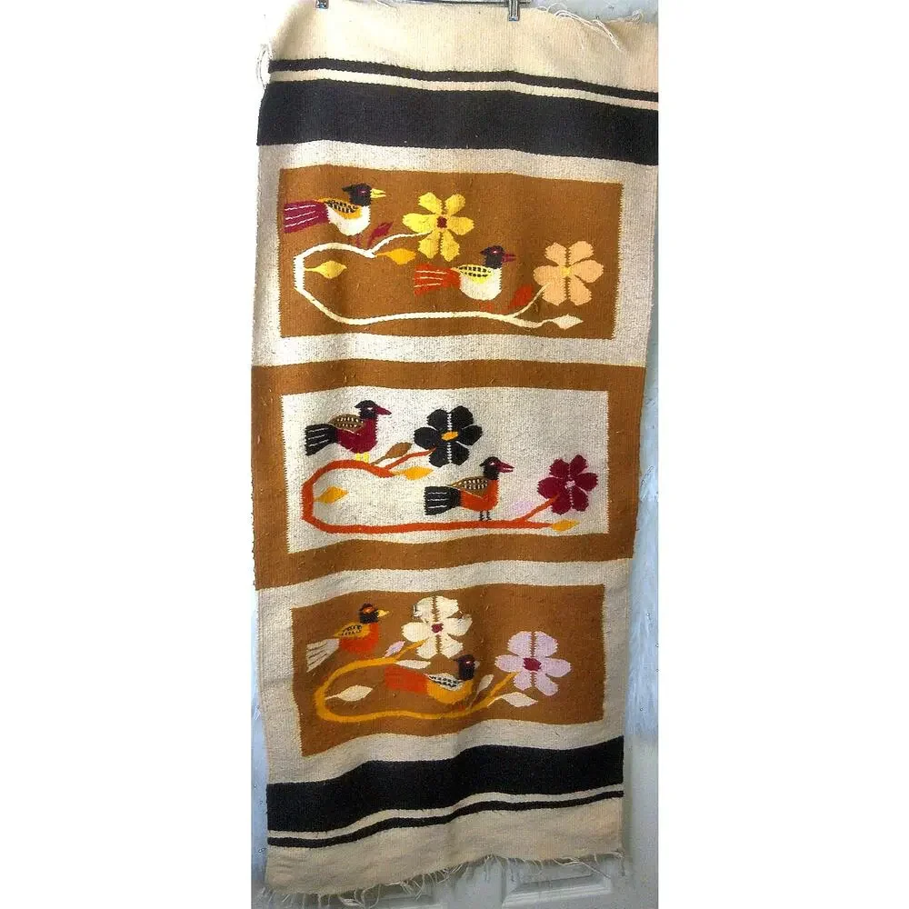 Vintage Zapotec Hand Woven Wool Textile Art Oaxaca Mexico Bird Wall Hanging